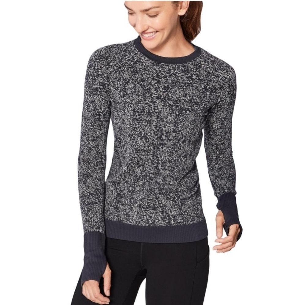 Lululemon Rest Less Knit Monkey Thumbholes Black White Marled Sweatshirt